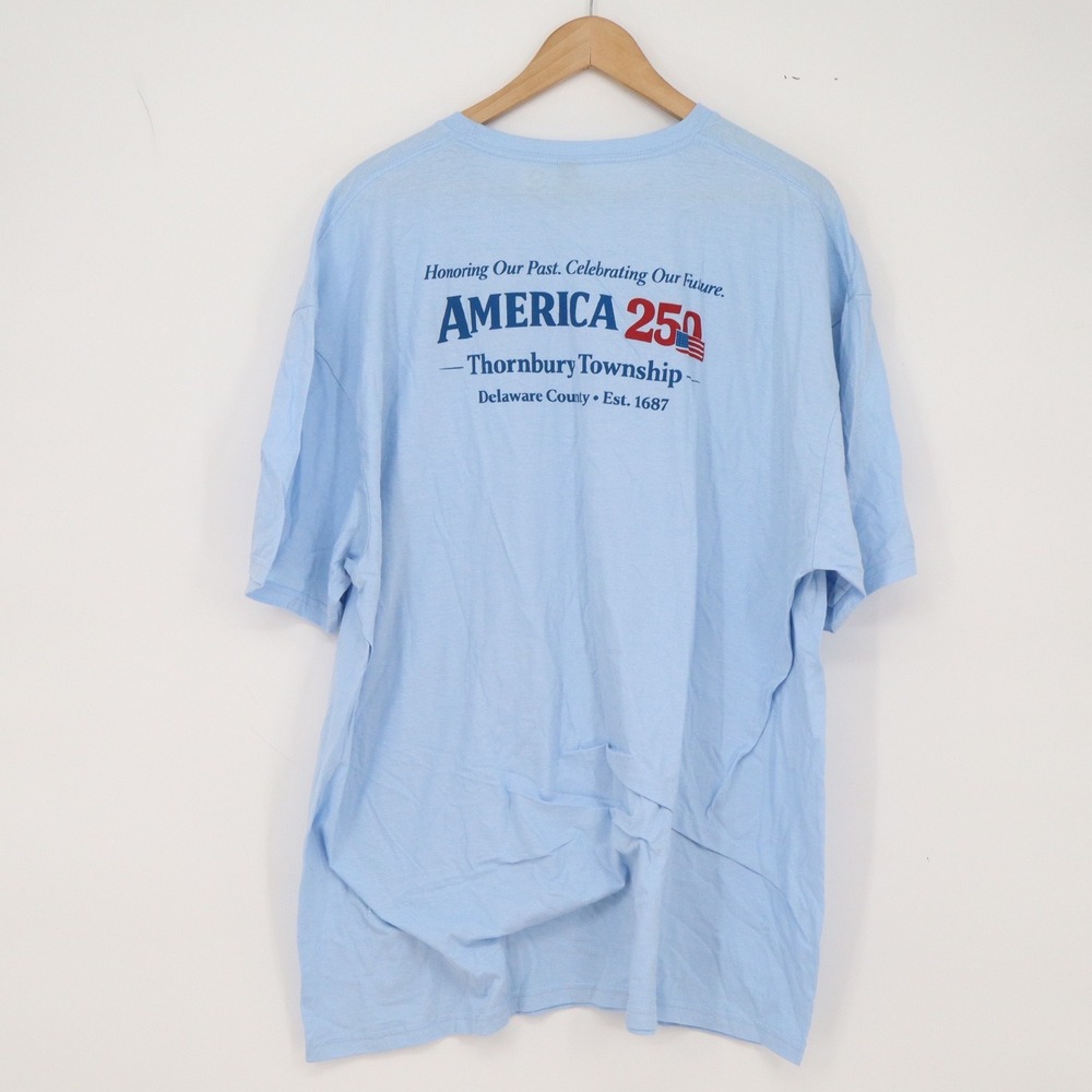 Gildan T-Shirt Mens 2XL Softstyle Light Blue America 250 Graphic Excellent - Picture 5 of 6